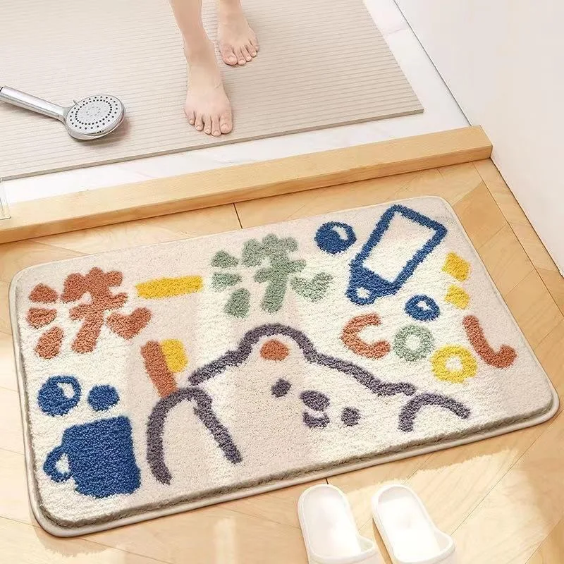 VIKAMA Badezimmer-Bodenmatte aus synthetischem Kaschmir, wasserabweisend, rutschfest, niedlicher Toiletten-Eingangsteppich für Zuhause, Heimdekoration