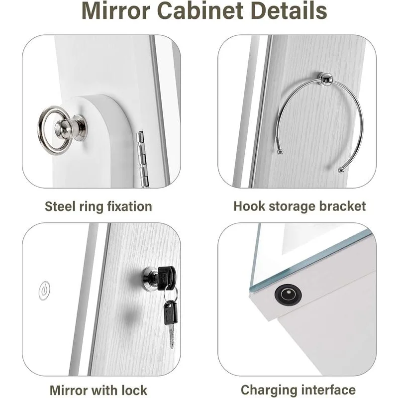 6 Led Jewelry Cabinet Mirror Standing, Jewelry Organizer Touch LED Control & 4 Adjustable Angle,Full Length Mirror Jewelry