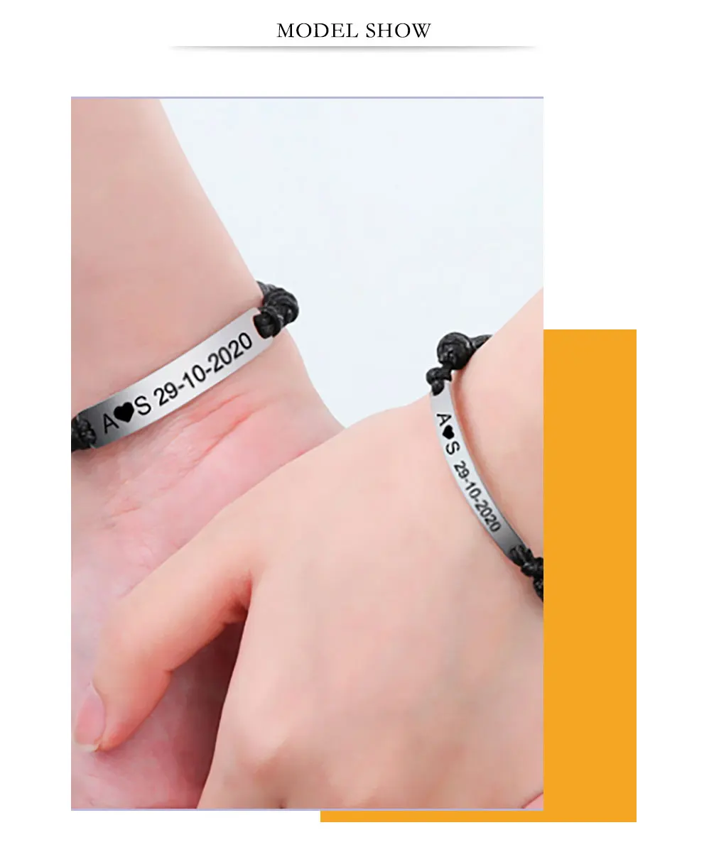Personalisiertes individuelles Namensarmband aus Edelstahl mit graviertem Namen, Paar-Armbänder, Herrenschmuck, Valentinstag, Weihnachtsgeschenke – Detail 8