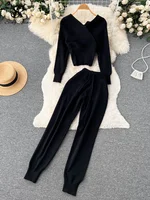 SINGREINY Winter Casual Knitted Two Pieces Suits V Neck Long Sleeve Sweater+ Elastic Casual Long Pants Sets Women Sweater Sets - Image 5