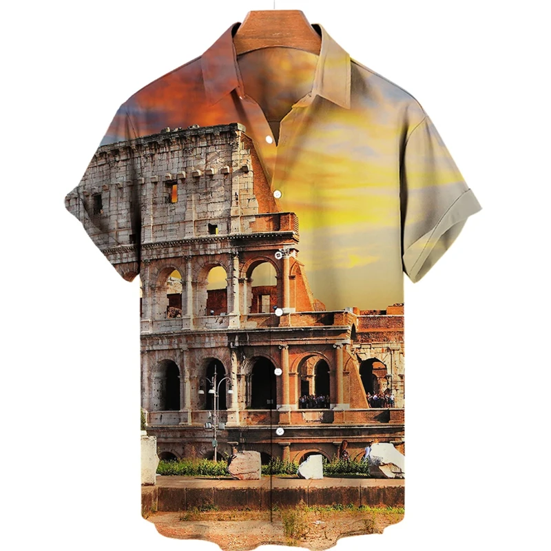 Buildings Around World Graphic Shirts For Men Clothes Miracle Design 3D Printed Blouses Casual Vacation Lapel Blouse Mens Tops