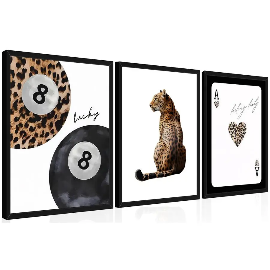 

Leopard Wall Art Set of 3, Funky Preppy Cheetah Wall Decor Paintings, Lucky 8 Aesthetic Room Decor Posters Prints Pictures for G