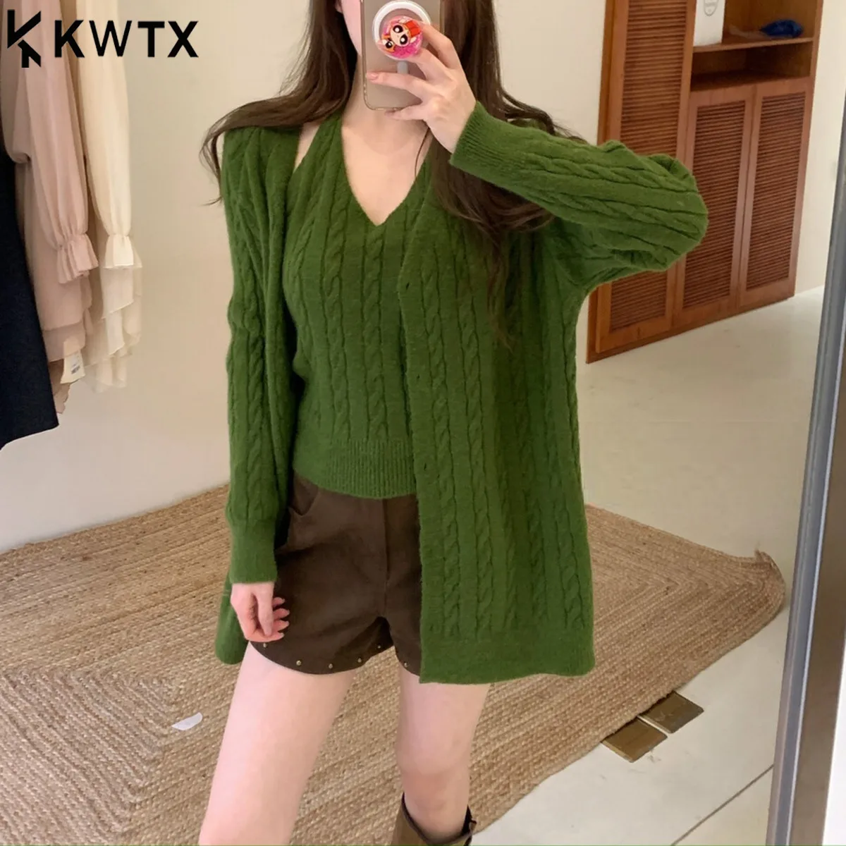 

KWTX Women’s 2025 New V-Neck Single Breasted Halter Twist Knit Cardigan Coat Autumn Winter Comfortable Luxury High Quality
