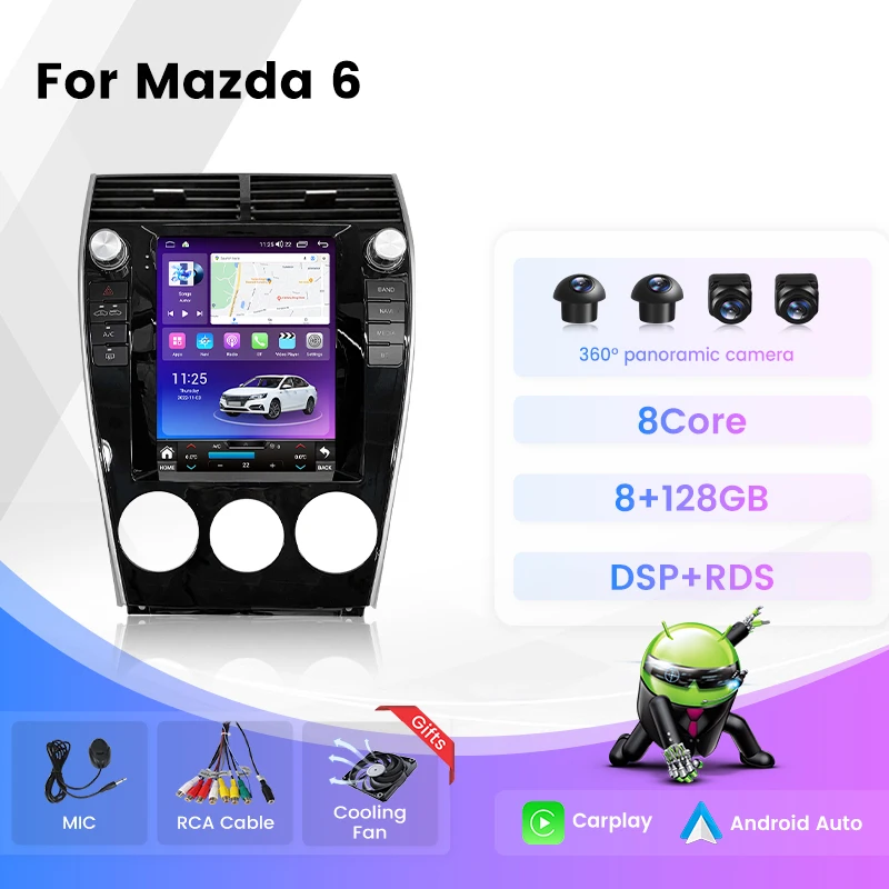 For Tesla Style Car Android 14 2Din Radio For Mazda 6 2004 2005 2008-2014 2015 Carplay Car Multimedia Player  DSP Autoradio Unit