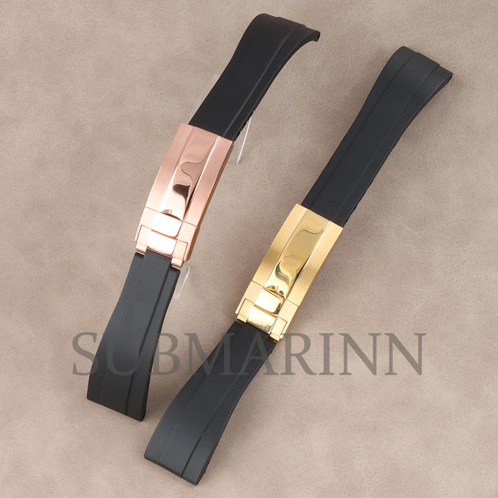 20mm width Rubber Bracelet Strap Silver/Black/Gold/Rose Gold Stainless Steel Folding Buckle for Sub/GMT/DAYTONA NH35 Watch Parts