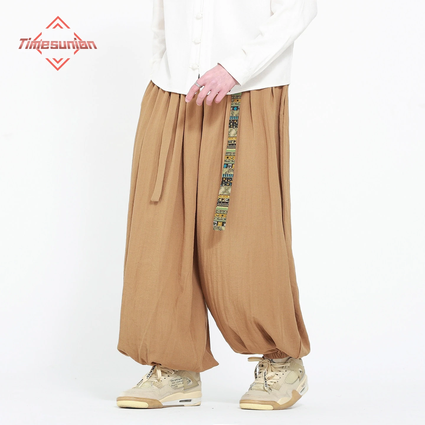 

Мужские брюки из хлопка и льна, модные весенне-летние свободные брюки-шаровары в китайском стиле, однотонные, легкие, дышащие, повседневные брюки