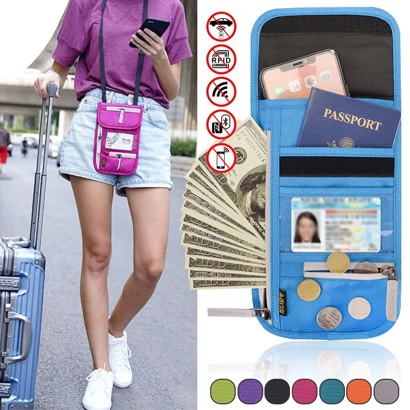 

Rfid Blocking Passport Holder Travel Wallet Card Bag Neck Pouch Anti-Theft 1X Travel Abroad Passport Bag Multi-Functional