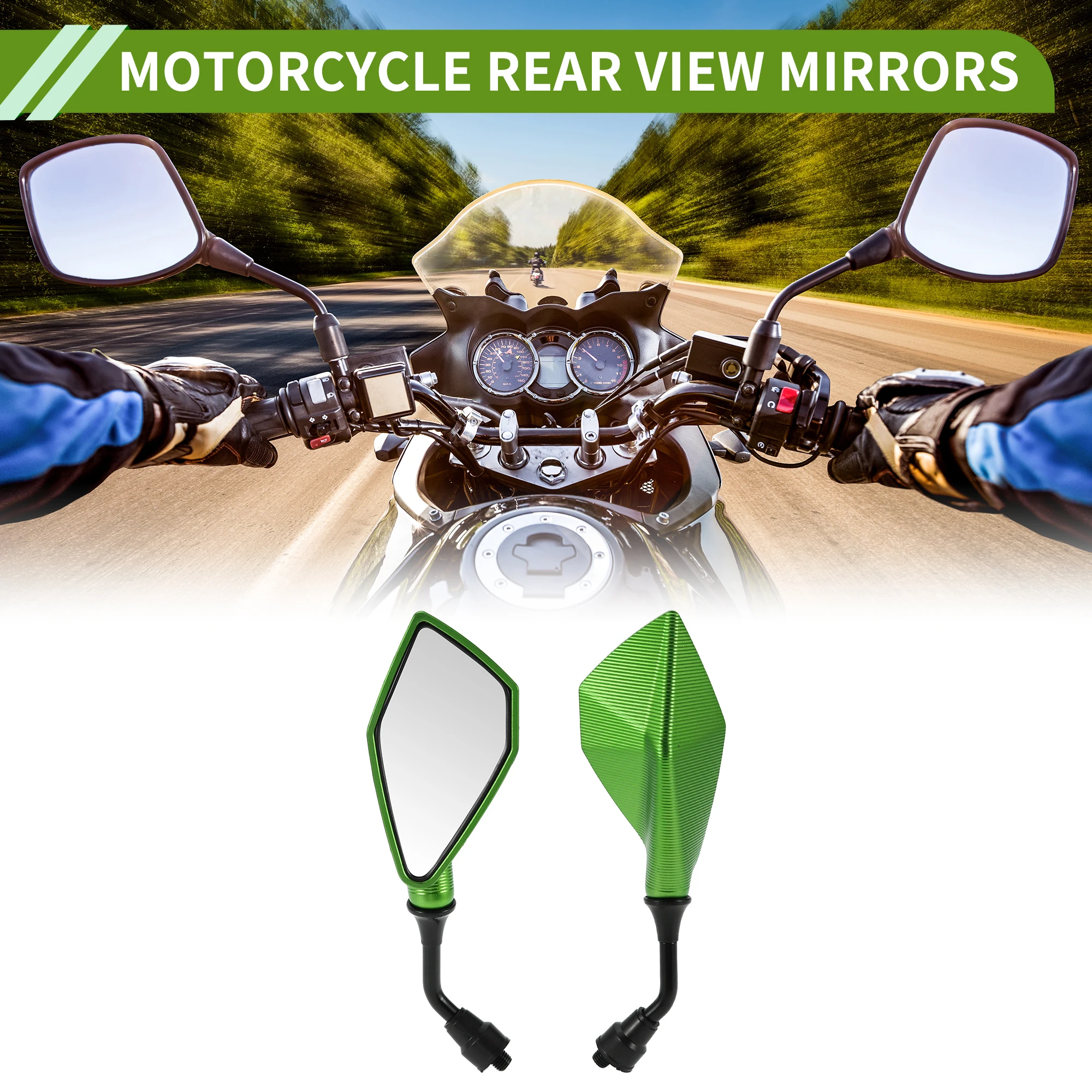 Motoforti M10 Motorcycle Rear View Mirrors Polygonal Shape Green Iron Plastic 1 Set
