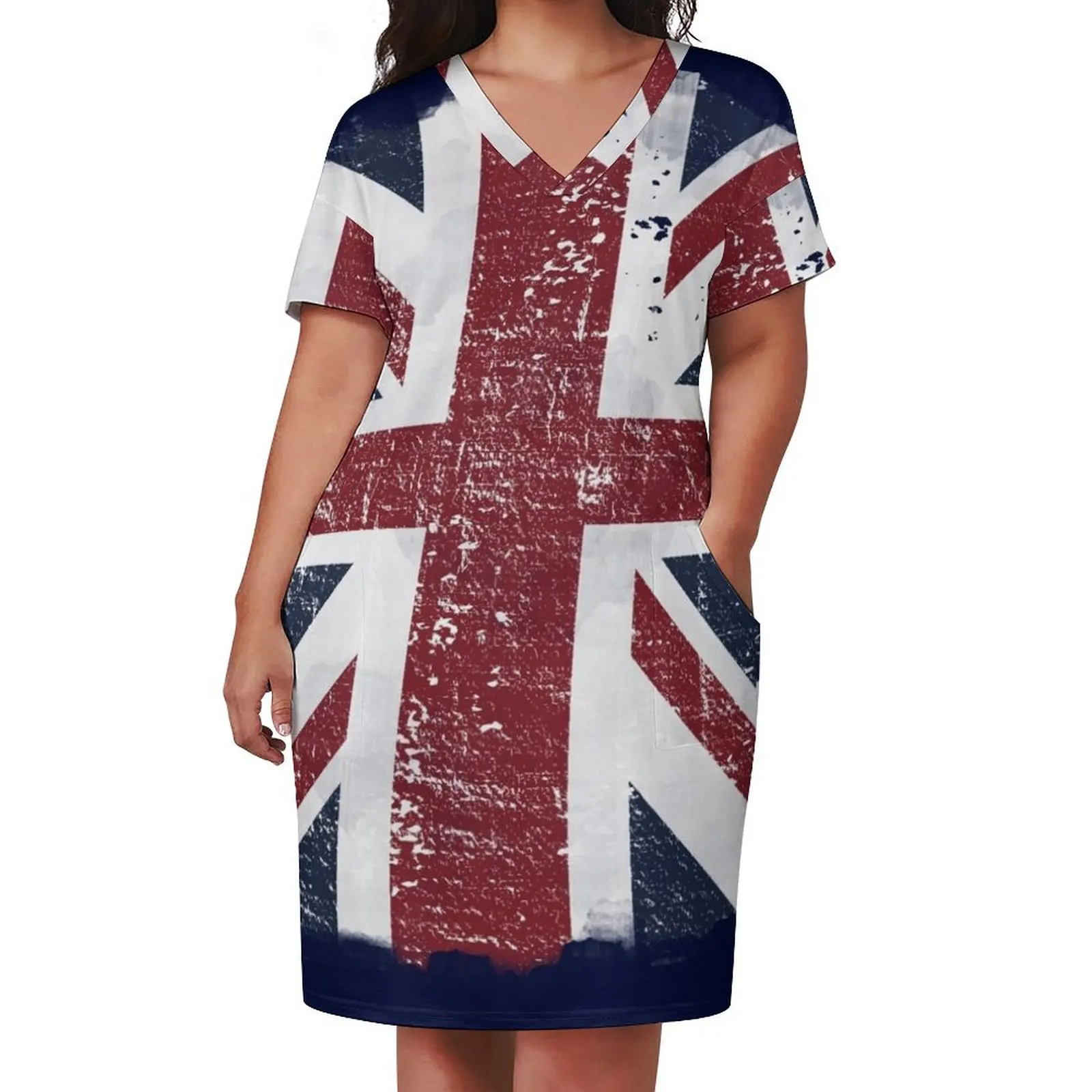 British Flag Distressed Grunge United Kingdom Flag Brexit tshirt Loose Pocket Dress dress for women dresses women summer 2025