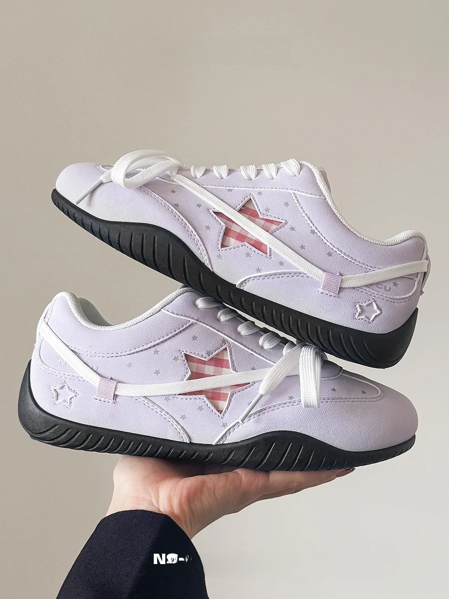 NSTCU Purple Casual Sports Shoes Women's Thin Bottom Flat Leisure Shoes Cross Buckle Synthetic Leather round Toe Rubber Sole