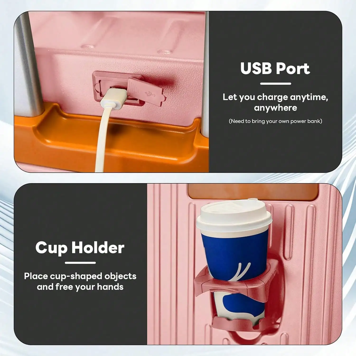 18/20/22/26 Inch Carry On Luggage With USB Port & TSA Lock Aluminum Frame Hard Shell Suitcase Collapsible Cup Holder & Side Hook