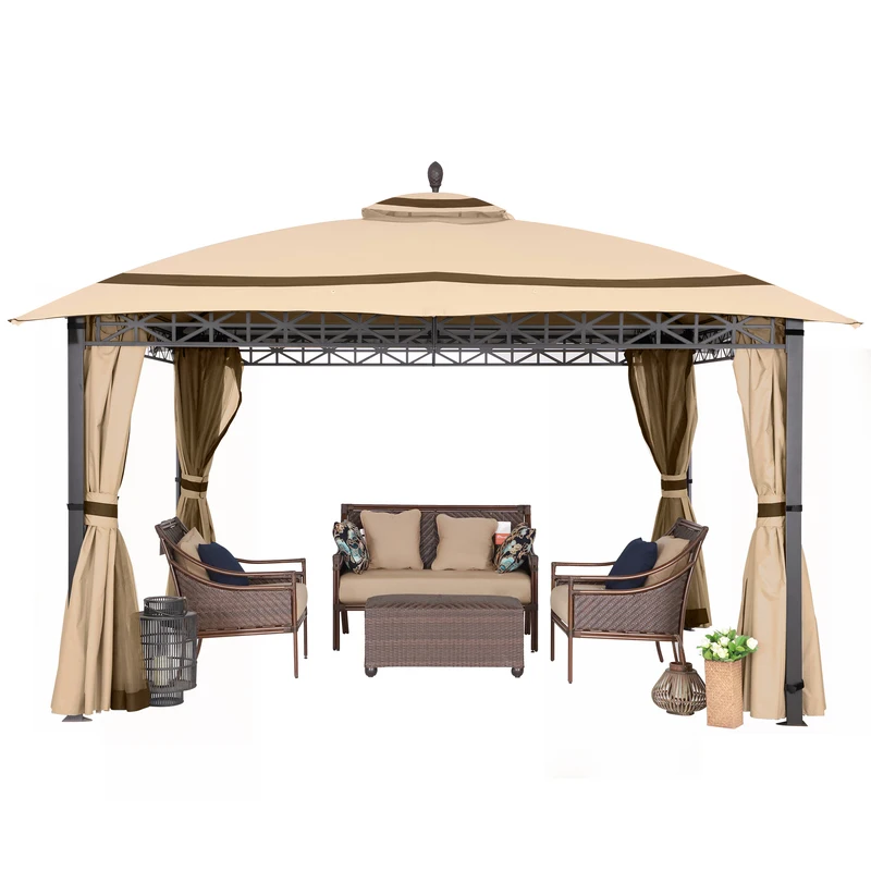 

Outdoor Gazebo 1 Piece MOQ Double Roof Steel Framed Patio Gazebo With Mosquito Netting and Curtains for Backyard Garden Lawn