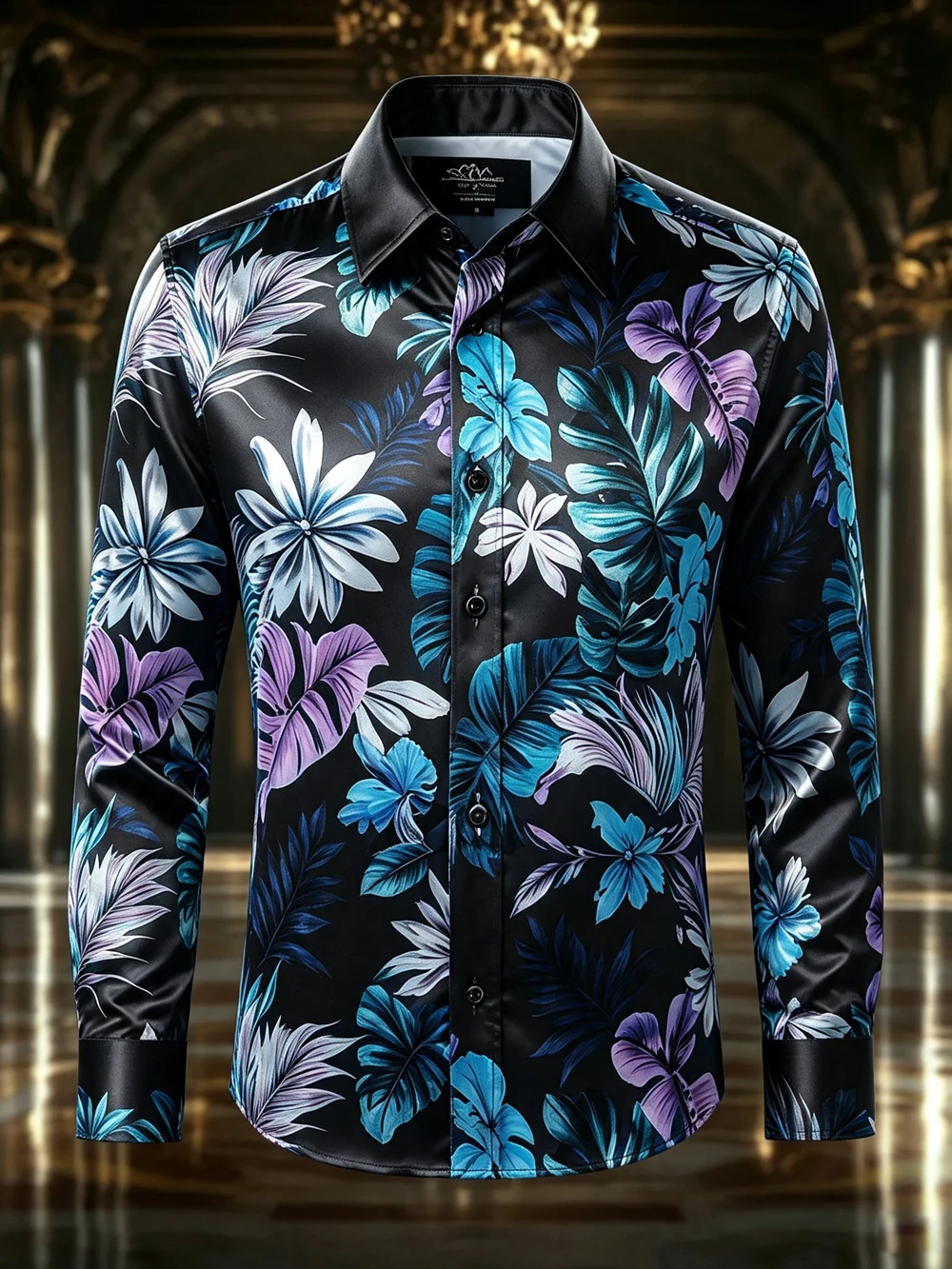2026 New Men's High-Definition Botanical Print Shirt with Silk Texture Polyester High-End Shirt Festival Party Carnival Gift Men