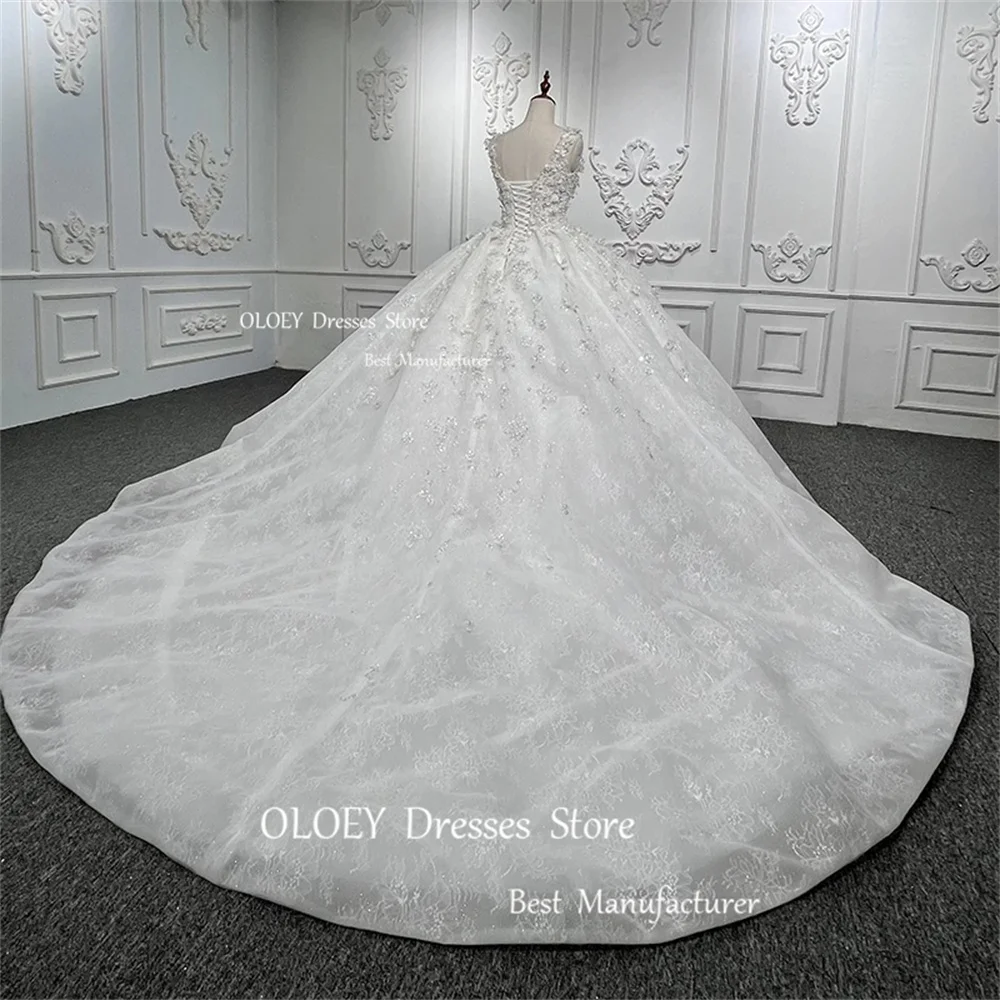 OLOEY Gorgeous Glitter White 15 17 Quinceanera Dress Wedding Dress Sweetheart Silky Tulle Beading Pearls Ball Gown Birthday Gown