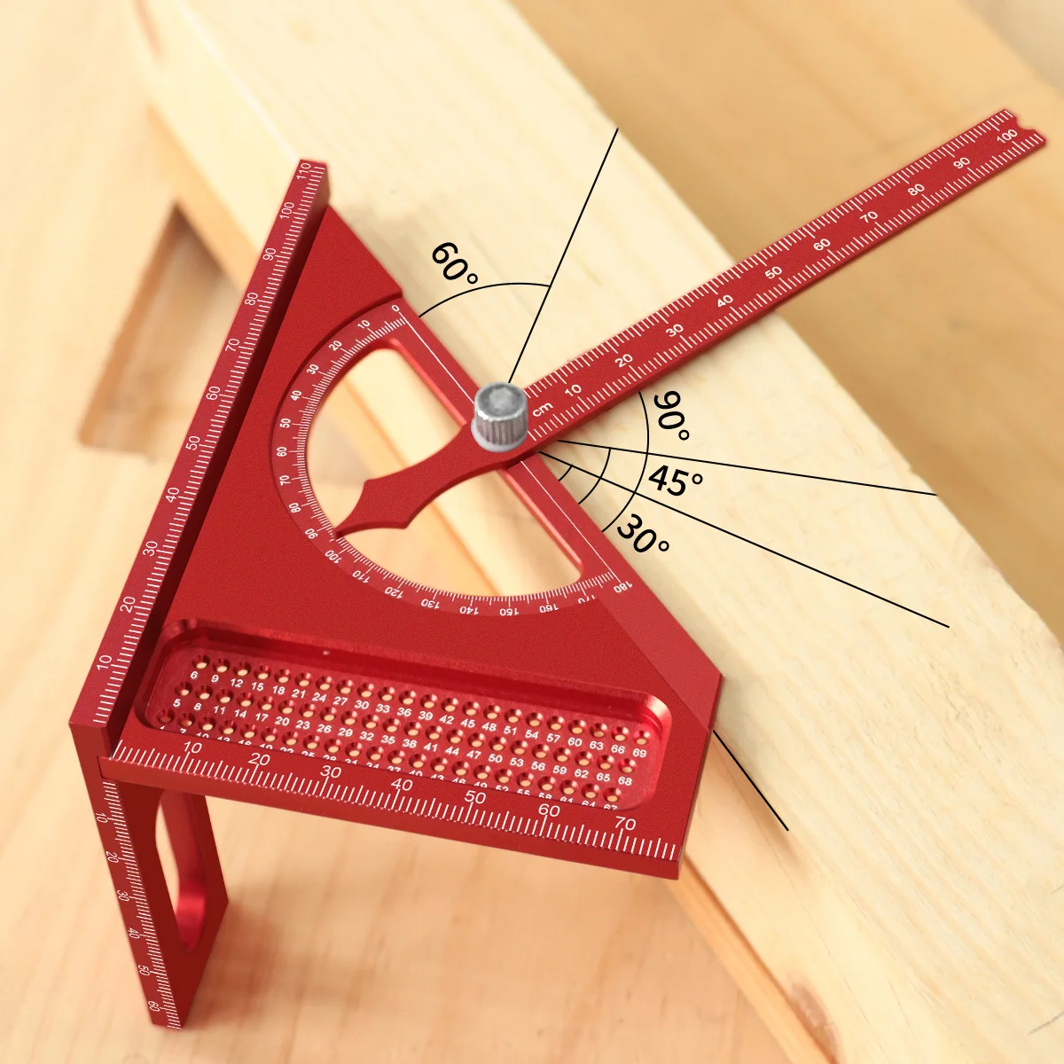 180 °   Metrisch verstellbarer quadratischer Winkelmesser für die Holzbearbeitung in verschiedenen Farben – Dreieckslineal aus Aluminium mit T-förmigem Markierungsloch