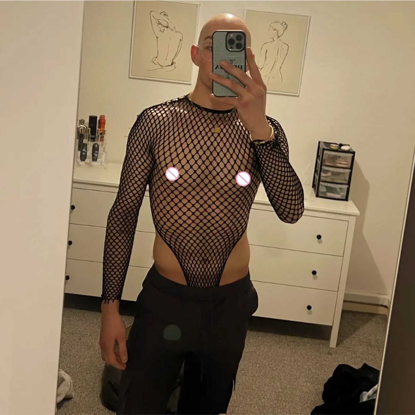 Bodystockings seksi iç çamaşırı erkek külotlu çorap açık kalça adam seks çorap yetişkin 18'li erotik örgü Sissy şeffaf eşcinsel Bodysuits