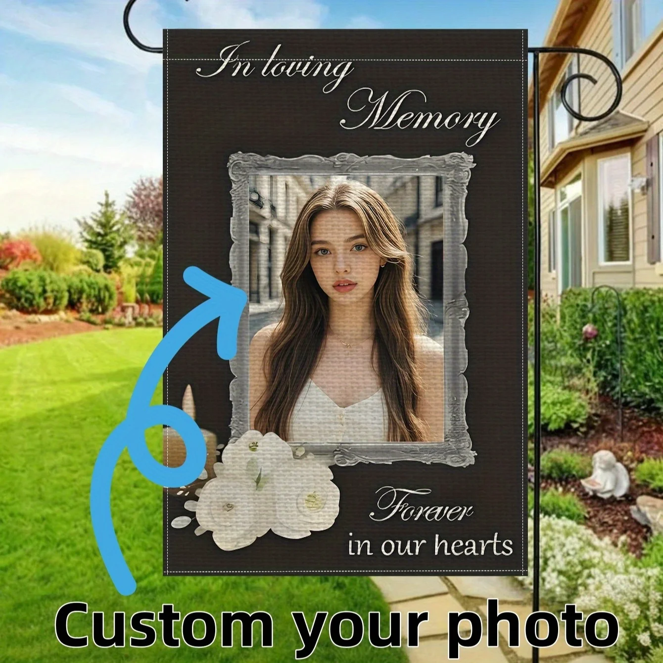 Custom Memory Photo Garden Flag - Personalized Polyester Memorial Banner for Grave, Only Includes Garden Flag (No Metal Stand).