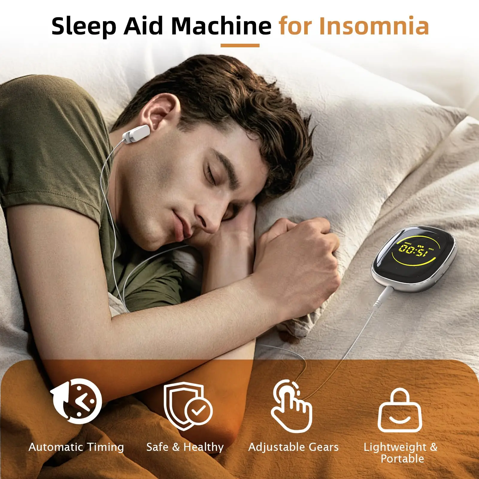 CES Sleep Aid Machine Microcurrent Insomnia Relief Device Ear Clips Pulse Sleep Aid Device 12 Levels Relaxation Therapy Fast Sleep Insomnia Anxiety Stress Relief Portable Electronic Sleep Helper Device Personal Health Care