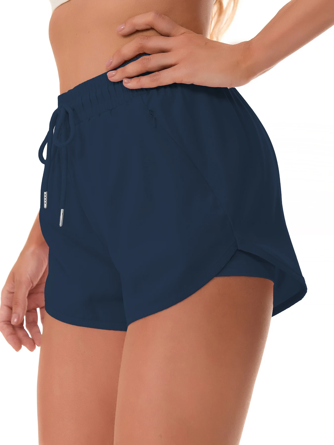 Sportshorts für Damen, zum Laufen, für Yoga, zweiteiliges Design, Shorts mit Anti-Exposition-Funktion, für Fitness, elastisch, figurformende Leggings. – Detail 18