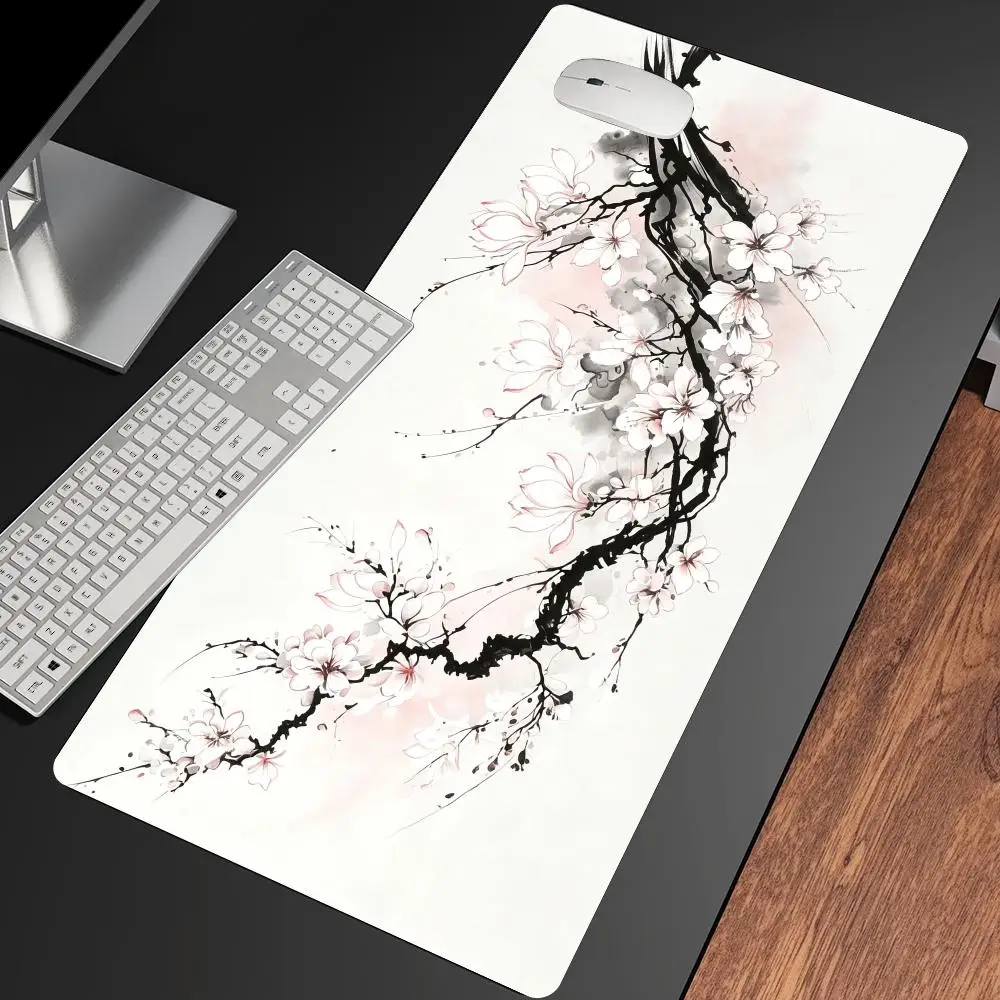 Ink Painting Floral Art Mousepad Speed Office Desk Accessories Gaming Mats Carpet Mouse Mat Desk Pad Computer Desk Decorating