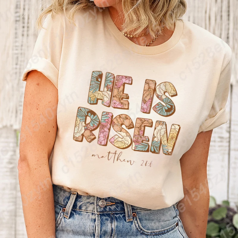 Cool Easter Day He Is Risen Print T-shirt For Women Summer Fashion Casual Tee Shirts New Short Sleeve Creative Personalized Tops