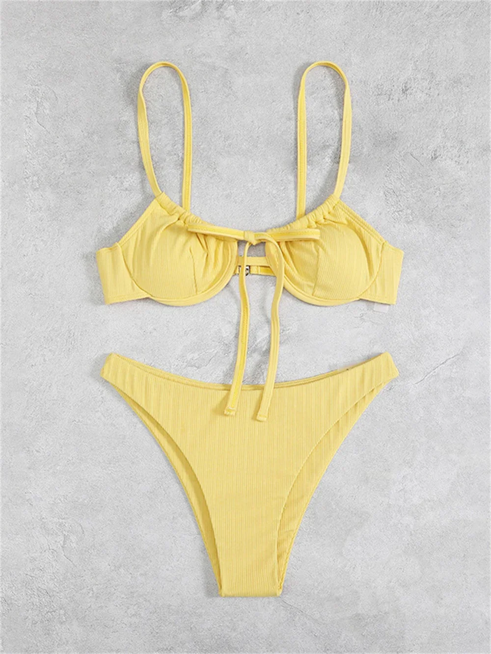 Sexy Yellow Bikini Sling Backless Lace Up Y2K Swimsuit Extreme Swimwear Vacation Outfit Bathing Suit Women Beach Bikinis Biquini