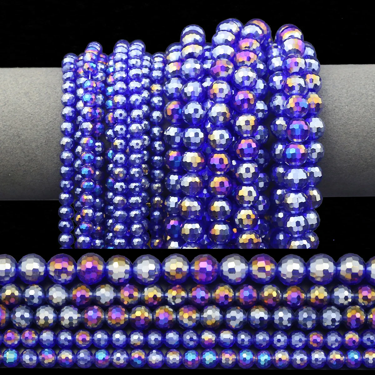 6 8 10mm 30-50pcs 96-Sided Crystal Faceted Dark Blue AB Color Glass Round Ball Beads For DIY Jewelry Making Bracelets Necklaces