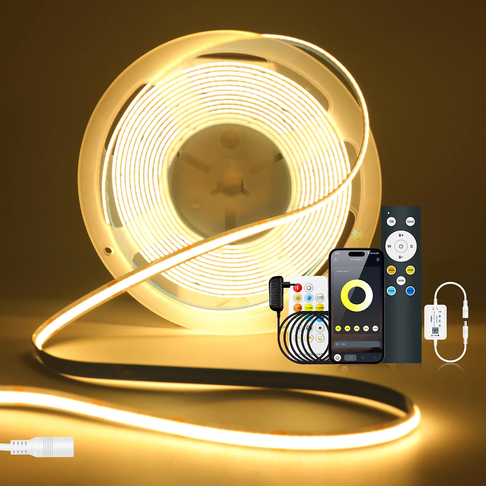 24v cct cob tira conduzida bluetooth app 17key 12key kit remoto 576 leds fita flexível luz regulável com ue eua reino unido au adaptador de alimentação