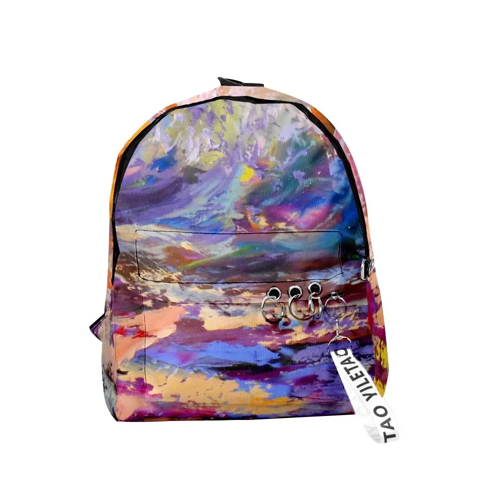 Hip Hop Tie dye graffiti oil painting School Bag Cute Small Bags 3D Print Oxford Waterproof Key Chain Notebook Backpacks