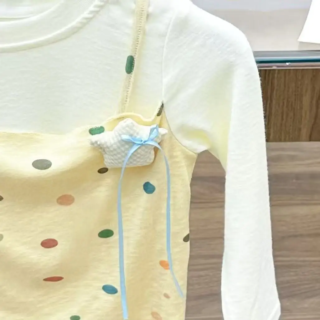 Girls Set 2026 Autumn and Winter New Children's Clothing Korean Style Girl Baby Cute Fake Two T-shirts Micro Pants Two Sets