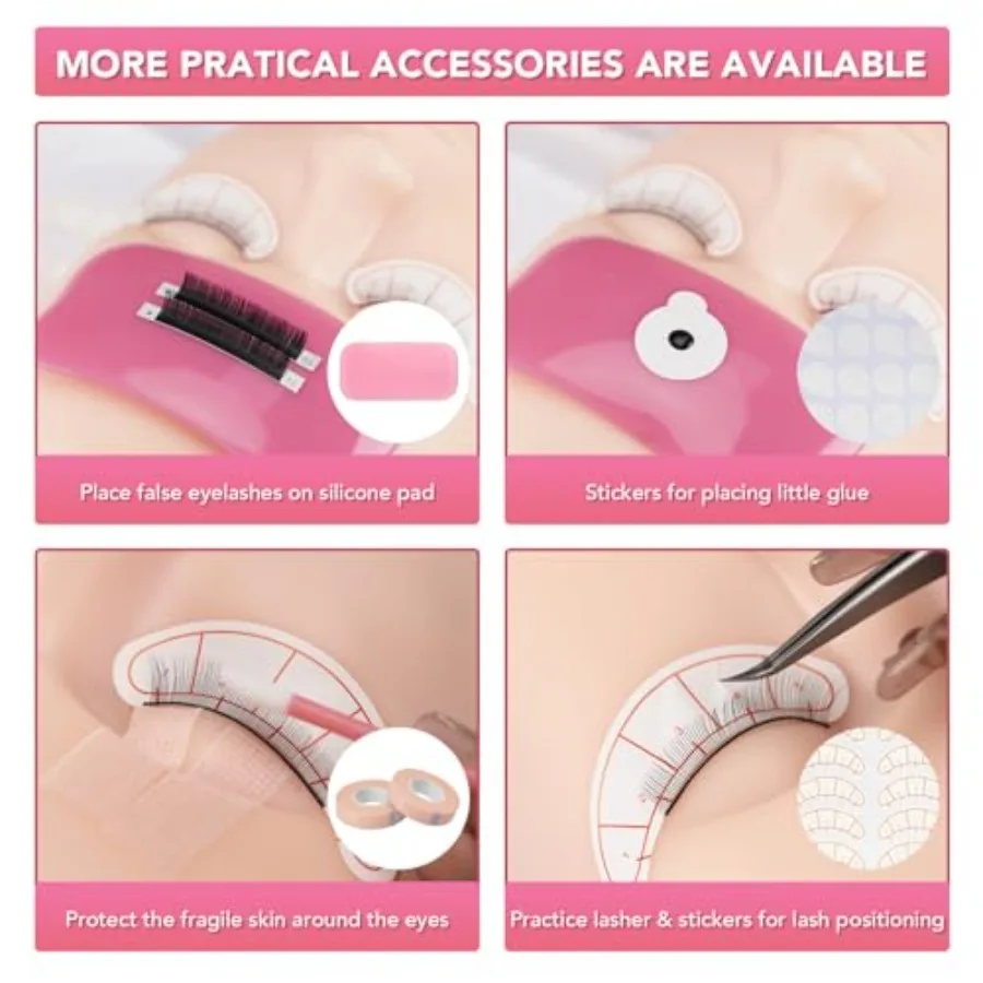 ชุดต่อขนตาสำหรับมือใหม่: อุปกรณ์ฝึกหัดต่อขนตาแบบเหมือนจริง พร้อมแหนบ กาว และอุปกรณ์ฝึกซ้อม
