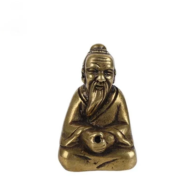 Antique Bronze Taoism Lao-Tse LaoZi Soothe The Nerves Statue Pure Copper Buddha Figurines Ornaments Incense Burner Home Decor