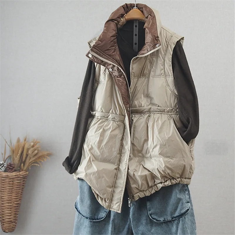 Para baixo casaco outono inverno mulher luz quente pato branco para baixo colete parkas senhoras sem mangas bigsize tanque jaqueta curto topos