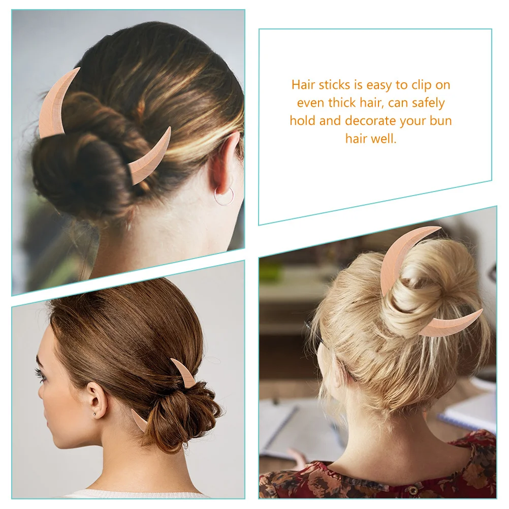 

Moon Shape Wood Hair Chopsticks Chinese Style Hair Sticks for Women Bun Pin Natural Fragrance Smooth Finish Daily Jewelry