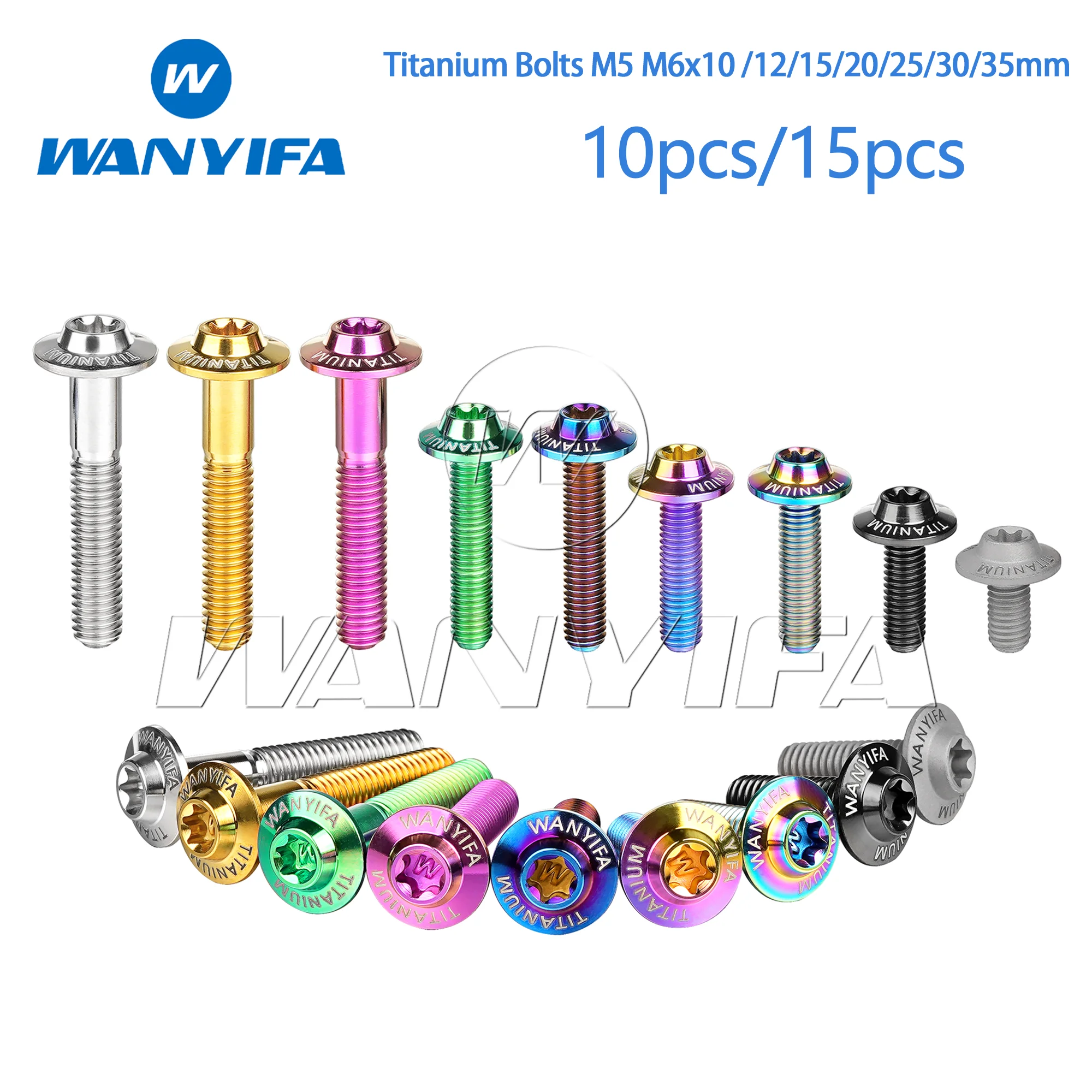 Wanyifa Titanium Bolts M5 M6x10 /12/15/20/25/30/35mm Butterfly-Bevel Head Cap for Motorcycle Disc Brakes Inner Thread 10/15pcs