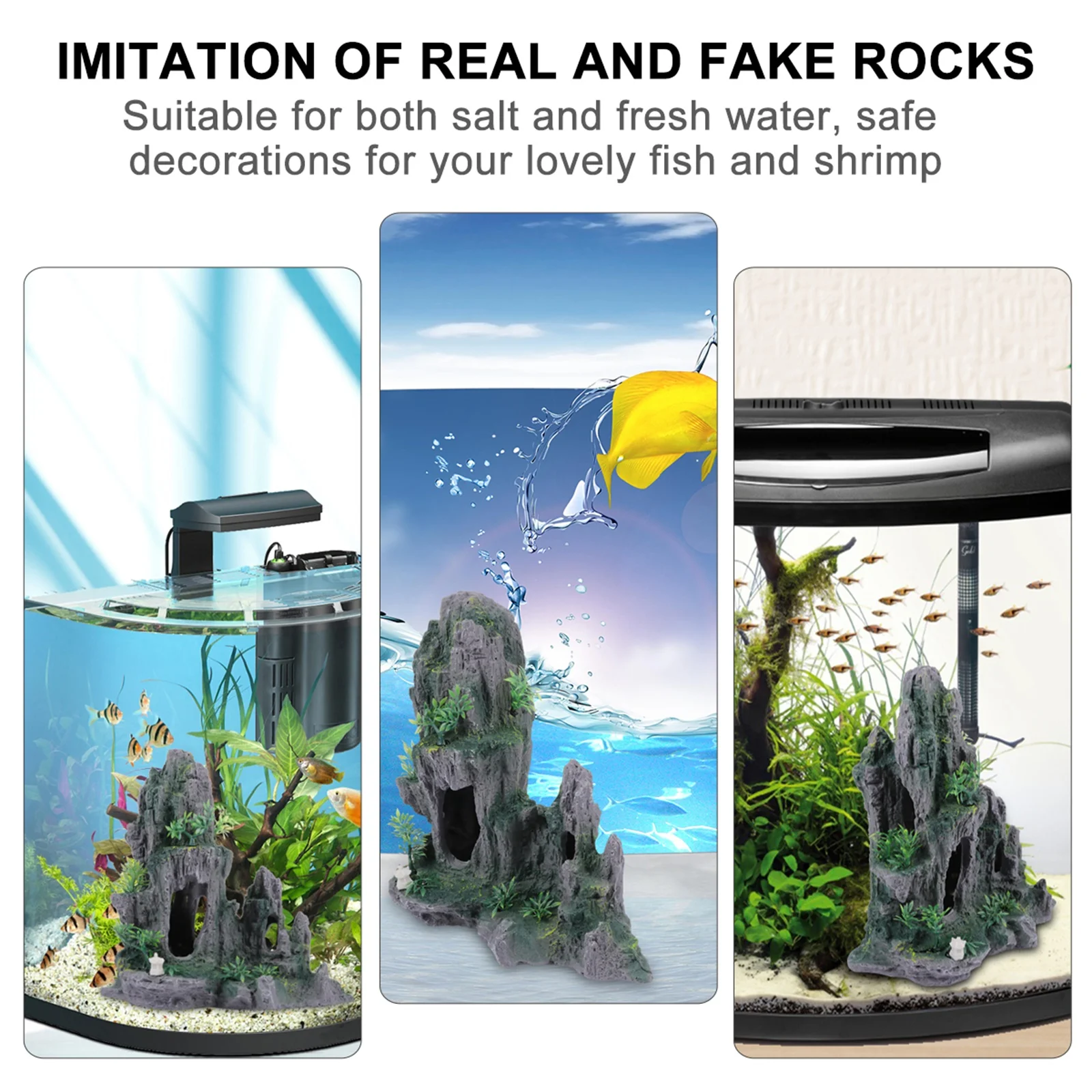

Aquarium Rockery Ornament Fish Tank Decorations Resin Rocks Cave Formation Durable Safe For Fish Shrimp Fresh Salt Water Easy