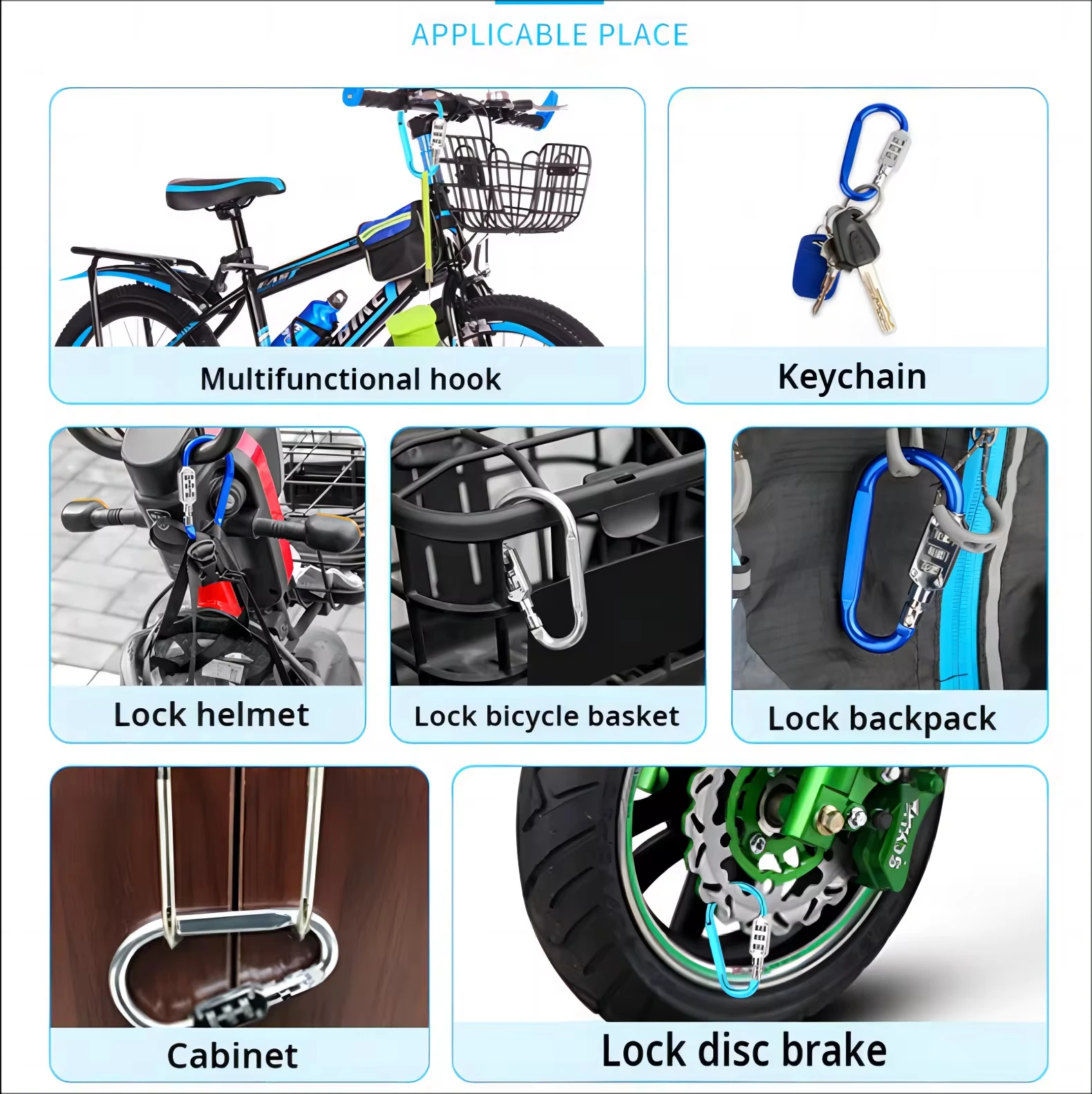 Aluminum Alloy D-type Buckle Backpack Combination Lock Padlock Buckle Basket Helmet Lock Gourd Buckle Waterproof Anti-theft Hook