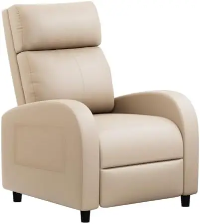Recliner Chair Home Theater Single Recliner Sofa Living Room Chair | PU Leather Beige Adjustable Recliners with Thick
