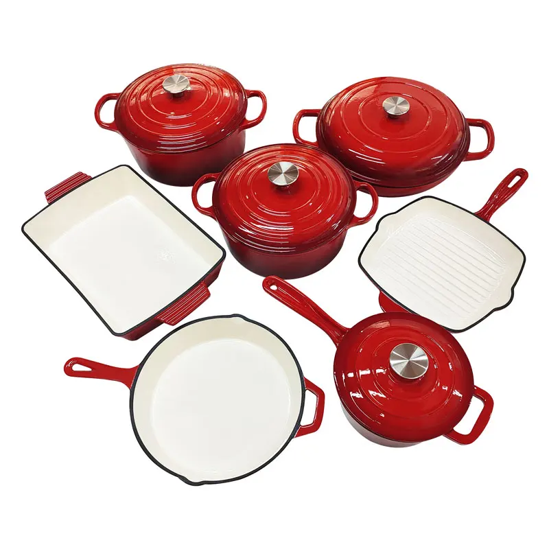 Cast iron non-stick cookware enamel casserole, oven outdoor cooking set