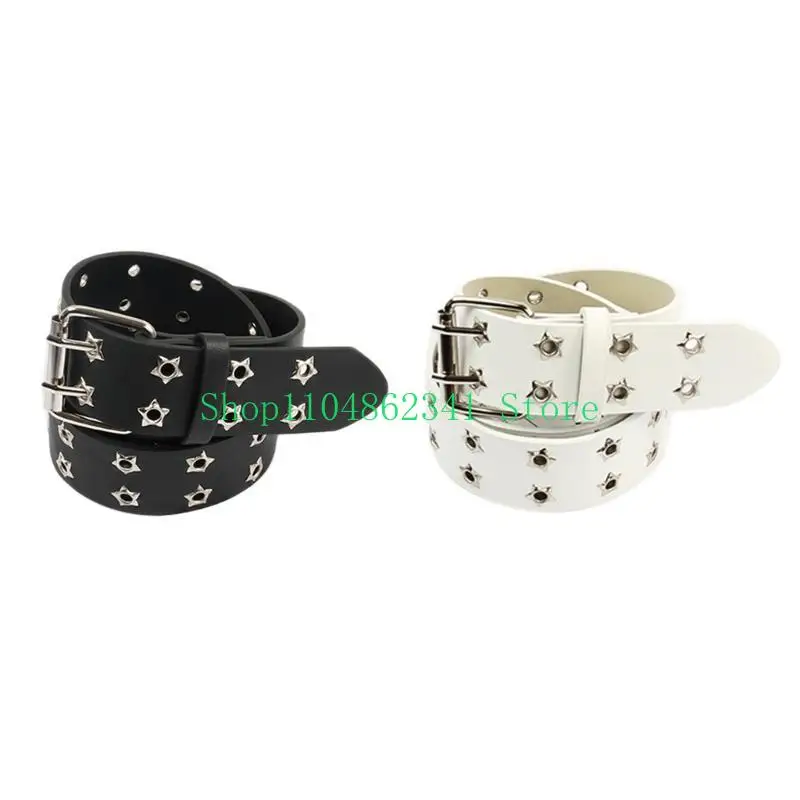 5ASDレディースフェイクレザーベルト1.5 "幅のダブルグロメットウエストベルトと合金バックル