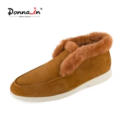 Donna-in Ankle Shoes Sheep Suede Leather Natural Fur Warm Wool Snow Boots Slip On Couple Style Non-slip Winter Shoes For Women