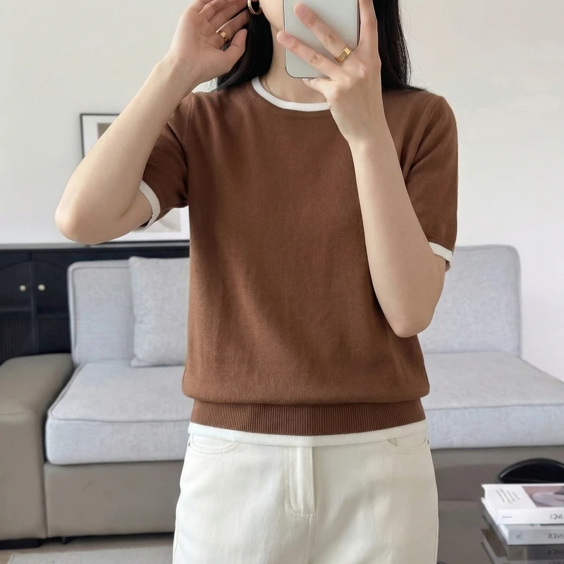 Women's Lightweight Knit Sweater Top - Short Sleeve Crew Neck