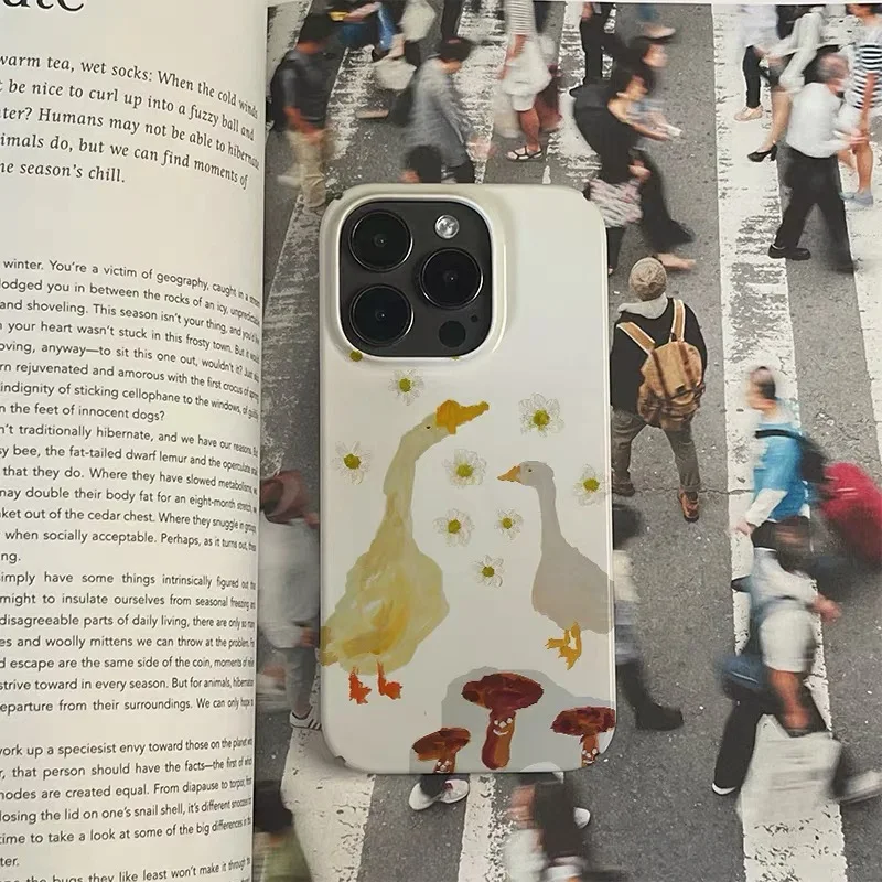 الأصفر النفط اللوحة الكرتون بطة جراب هاتف آيفون 17Air 16E 15 برو ماكس 14 زائد 13 12 ميني 11 برو 16 زائد XR الاكريليك غطاء الهاتف