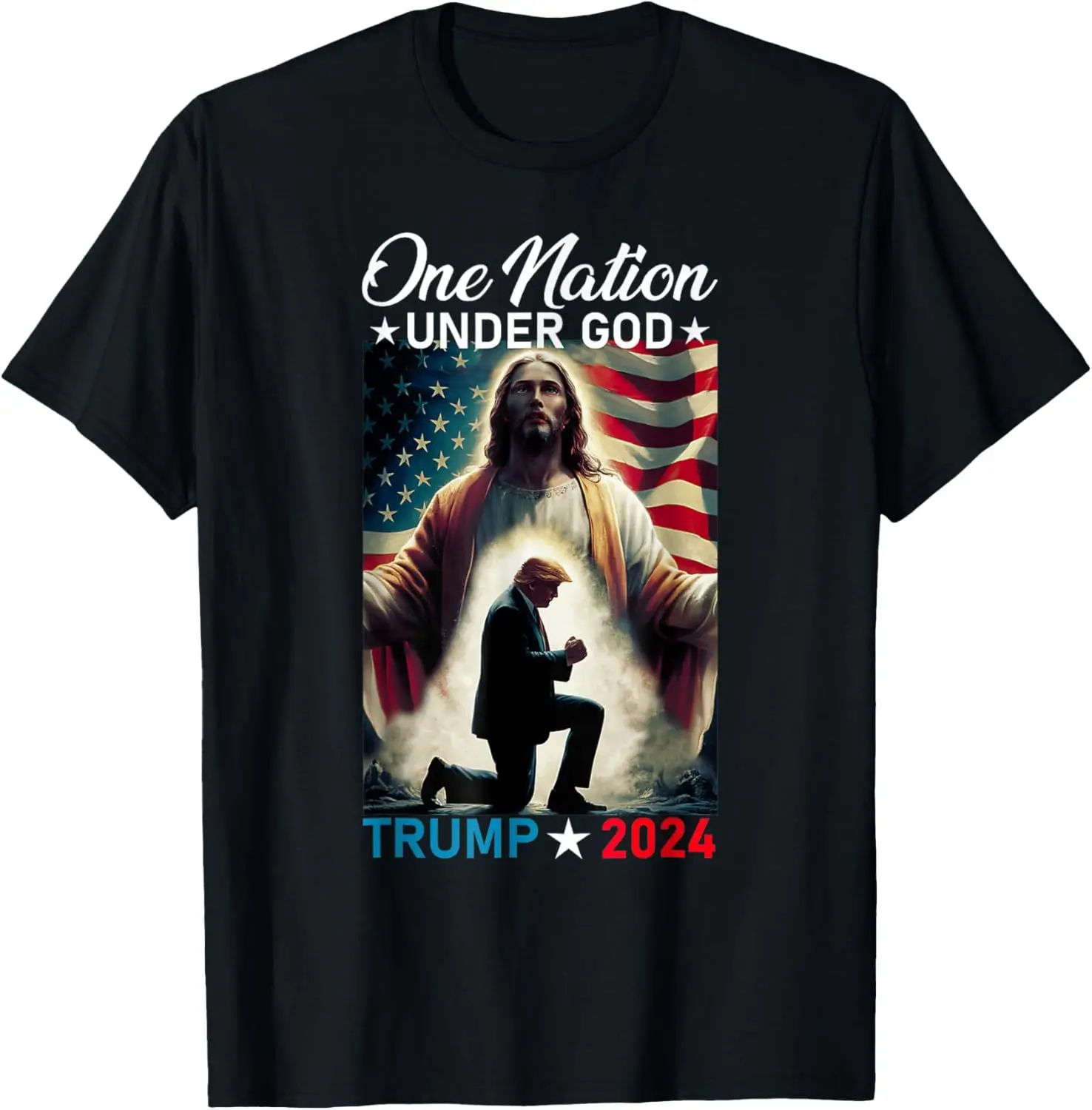 One Nation Under God Trump 2024 God American Flag T-Shirt Women Men Clothing Tops  Ropa Hombre