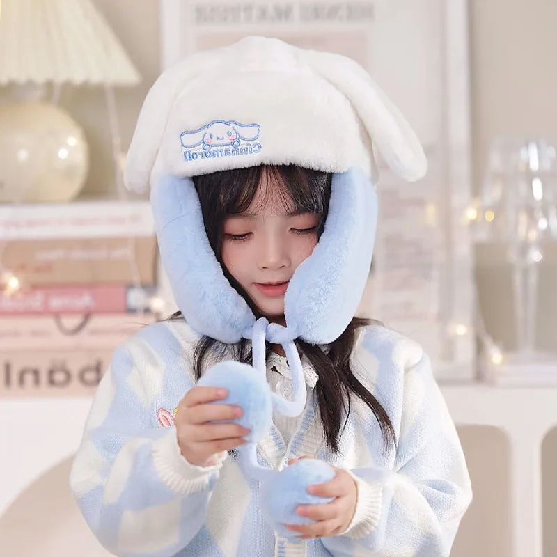 Sanrio Melody invierno nuevo sombrero Lei Feng para niñas protección cálida para los oídos gorro de felpa Kulomie grueso de lana a prueba de viento frío