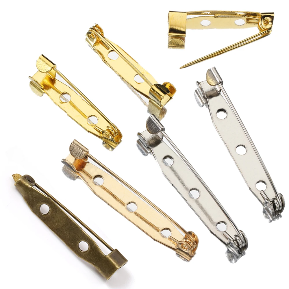 50pcs 15-40mm Brooch Clip Base Pins Silver/Gold Color Blank Safe Lock Brooch Pin Base Badge Holder For DIY Jewelry Making