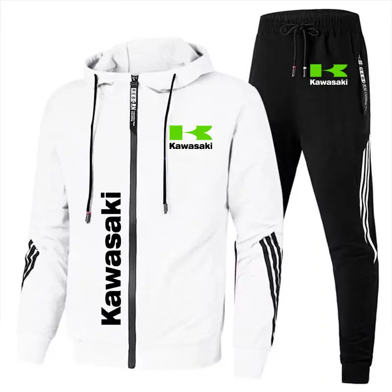 Kawasaki Motorcycle Racing Team Men Hoodie Pant Sets Spring Autumn Casual Male Zipper Sweatshirt Pants Suit 2024 Sport Coat Set