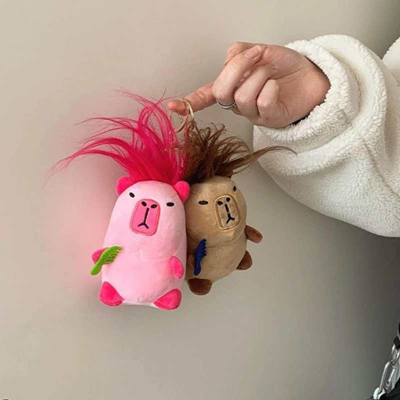 2024 Capybara Plush Keychain Cute Kawaii Imulation Capibara Anime Fluffty Toy Schoolbags Pendant Kids Birthday Gift Car Decor