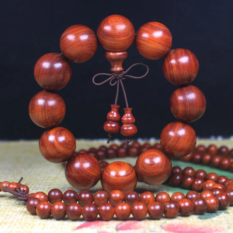 Factory direct sales Lobular Red Sandalwood Bracelet Wooden Prayer Beads Bracelet Men's and Women's Popular Rosewood Jewelry