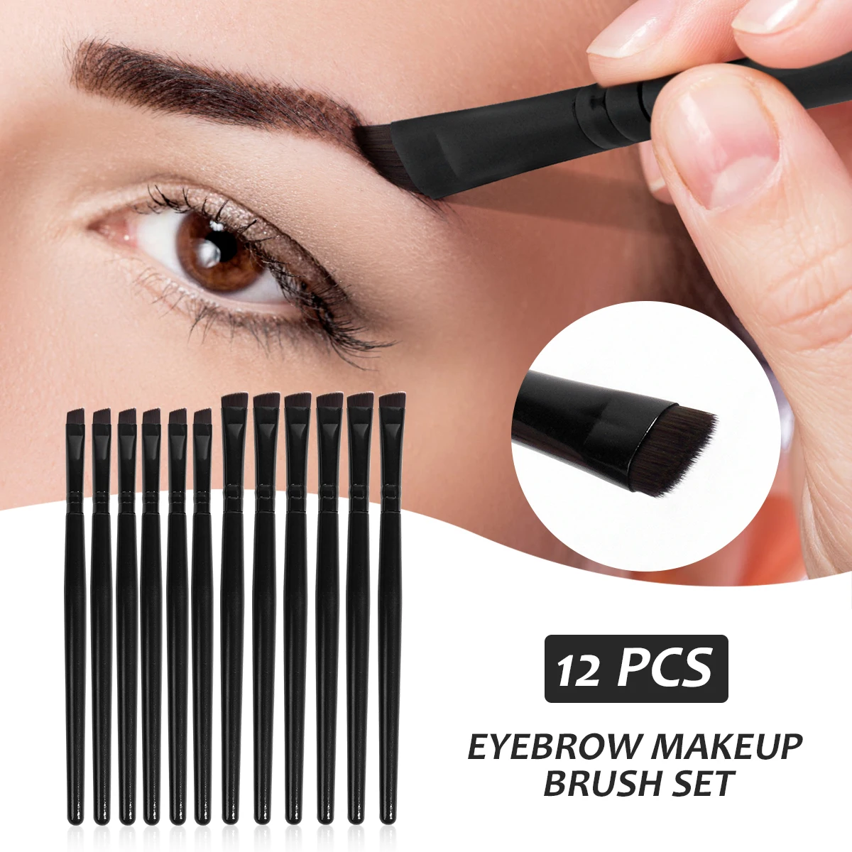 MAANGE 12PCS Blade Eye Makeup Brushes Angled Thin Eyebrow Brush Flat Fine Eyeliner Brush Professional Liner Brow Beauty Tools